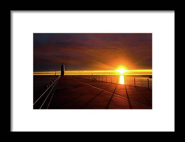  Framed Print featuring the photograph Muskegon Lighthouse Sunset IMG_5931 by Michael Thomas