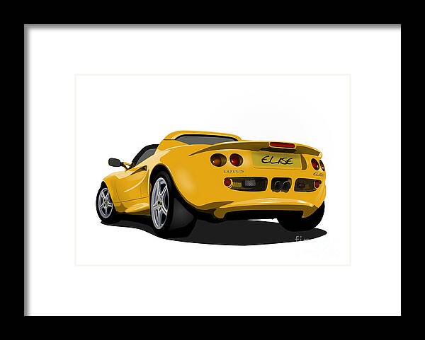 Sports Car Framed Print featuring the digital art Mustard Yellow S1 Series One Elise Classic Sports Car by Moospeed Art
