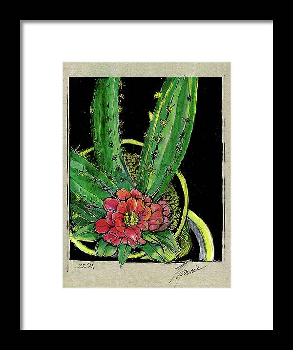 Flowers Framed Print featuring the drawing My Cactus by Marnie Clark