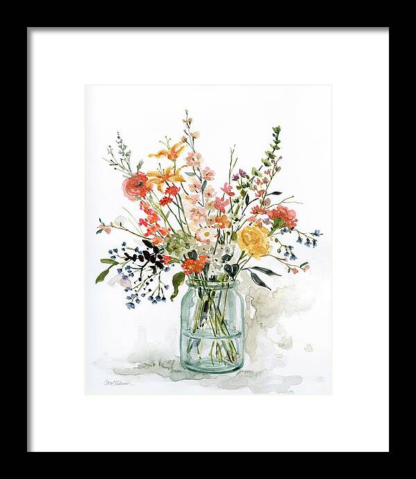 Spring Mixed Multi Colored Flowers In Mason Jar Watercolor Floral Stillife Framed Print featuring the painting My Favorite Picks 2 by Carol Robinson