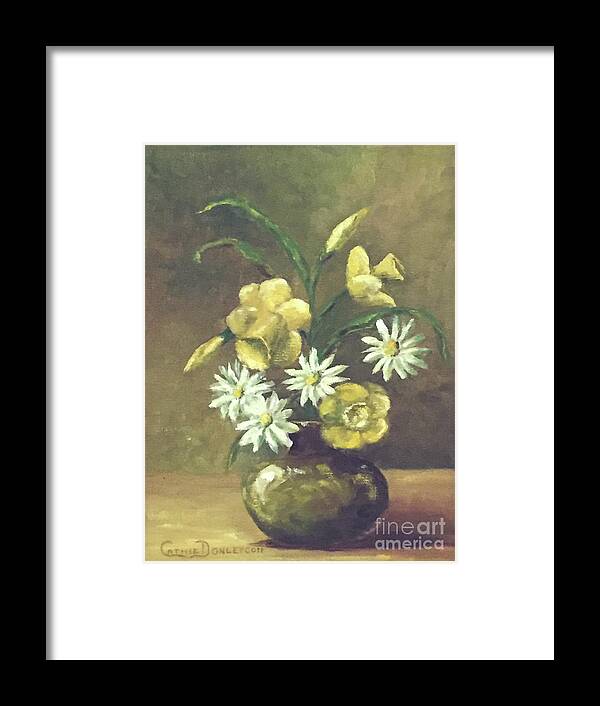Still Life Framed Print featuring the painting First Love -- Daffodils and Daisies by Catherine Ludwig Donleycott