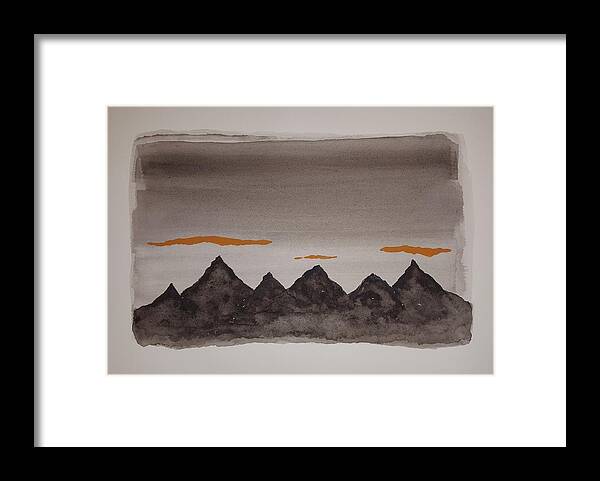 Watercolor Framed Print featuring the painting Mysterious Mountains by John Klobucher