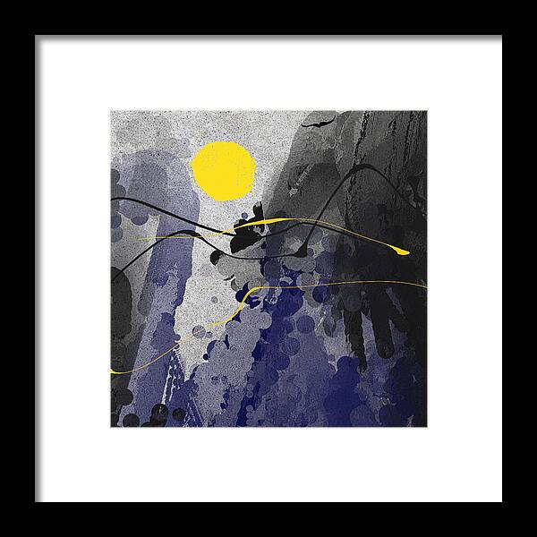 Indigo Art Framed Print featuring the painting Mystery of Creation - Indigo and Black Art by Lourry Legarde