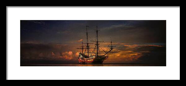 Ship Framed Print featuring the mixed media Mystery Ship by Susan Hope Finley