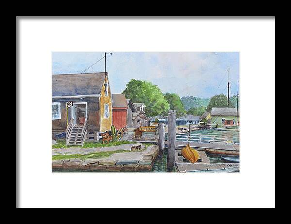 Mystic Seaport Framed Print featuring the painting Mystic Seaport Boathouse by Patty Kay Hall