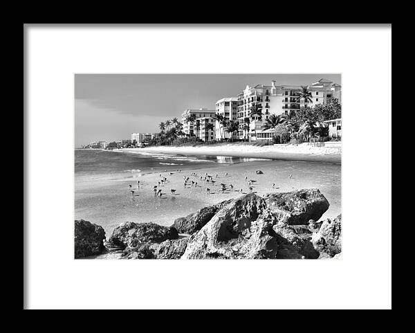 Naples Framed Print featuring the photograph Naples Beach BW by Mary Pille