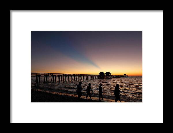 Naples Framed Print featuring the digital art Naples Pier at Sunset by David Albers