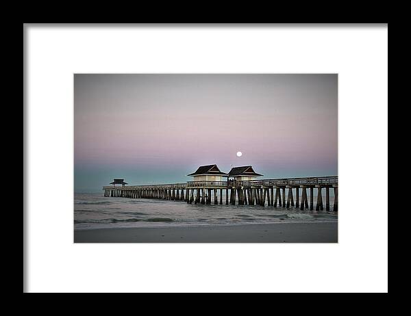  Framed Print featuring the photograph Naples Pier Moonset by Donn Ingemie
