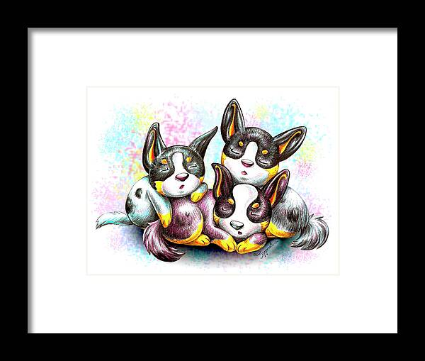Puppy Framed Print featuring the drawing NAPTIME Australian Cattle Dogs by Sipporah Art and Illustration