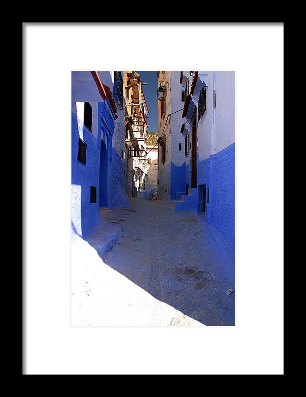 Backstreet Framed Print featuring the photograph Narrow Backstreet in colourful Chefachaouen Rif Mountains Morocco by PIXELS XPOSED Ralph A Ledergerber Photography
