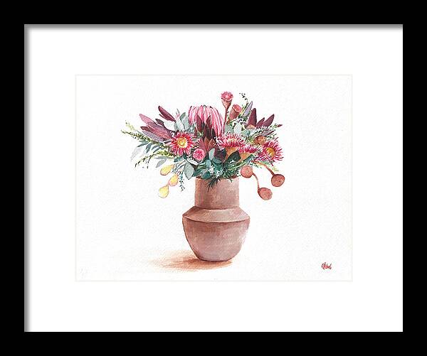 Australian Flowers Framed Print featuring the painting Native Flowers Still Life in Vase by Chris Hobel