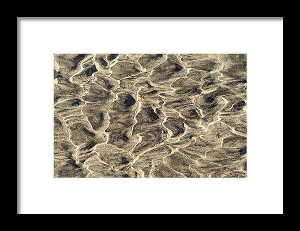 Natural Abstract Framed Print featuring the photograph Natural Abstracts - Capricious Sand Patterns in Beige Taupe and Earthy Brown by Georgia Mizuleva