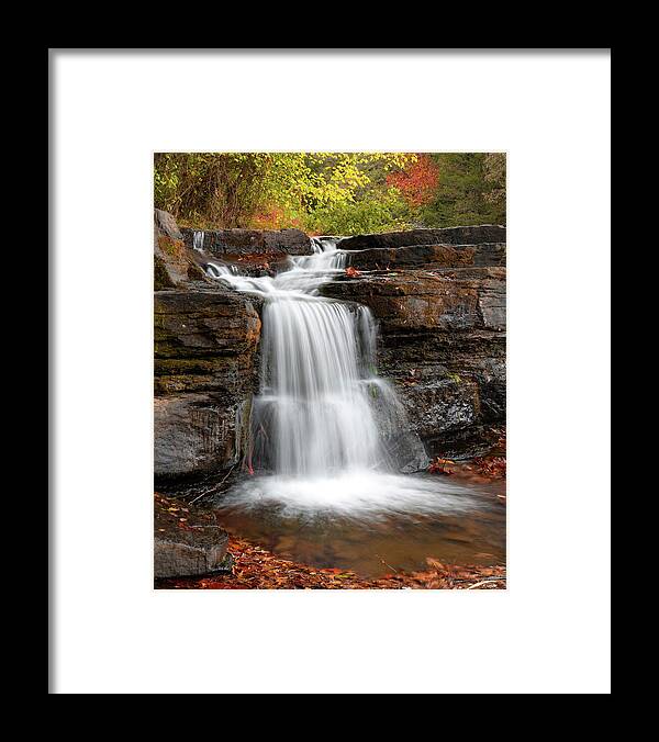 Arkansas Waterfall Framed Print featuring the photograph Natural Dam Falls Waterscape in Autumn - Northwest Arkansas by Gregory Ballos