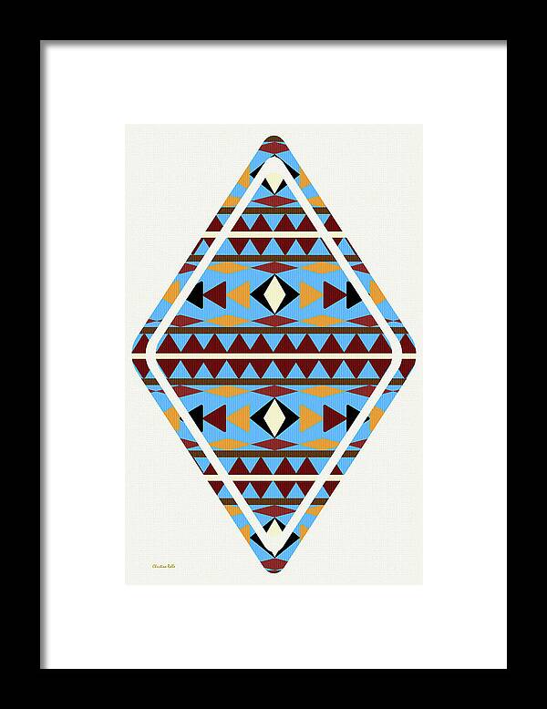 Navajo Framed Print featuring the mixed media Navajo Blue Pattern Art by Christina Rollo