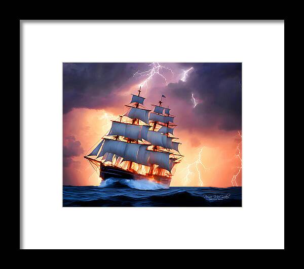Ship Framed Print featuring the mixed media Navigating the Storm by Pennie McCracken