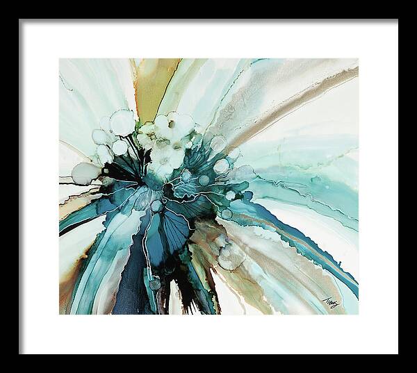 Navy Framed Print featuring the painting Navy Bloom by Julie Tibus