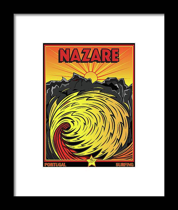 Surfing Framed Print featuring the digital art Nazare Portugal Big Wave Surfing by Larry Butterworth