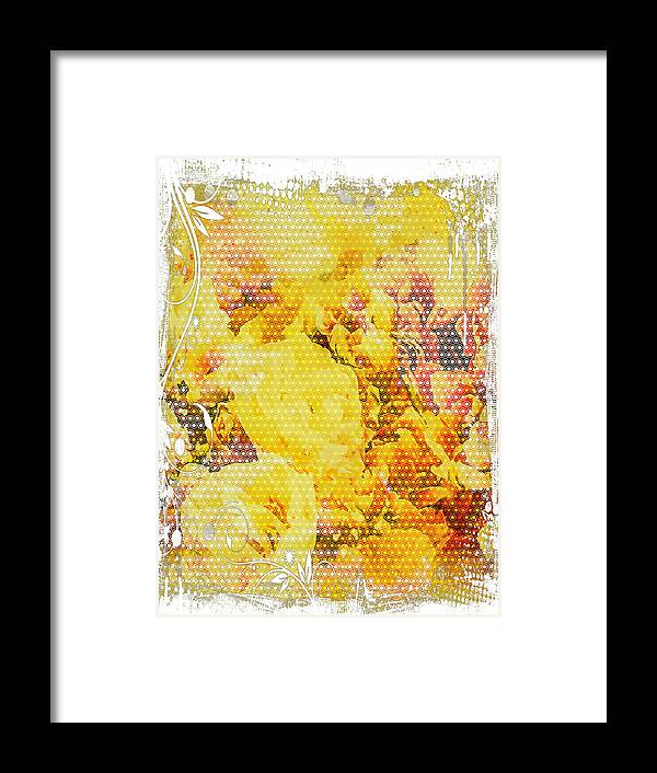 Needlepoint Abstract Photograph Dots White Frame Antique Leaves Flowers Yellow Brown Sandiego California Iphone Ipad-air Framed Print featuring the digital art Needlepoint Abstract by Kathleen Boyles