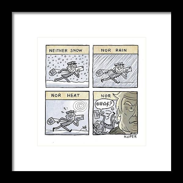 Captionless Framed Print featuring the drawing Neither Snow Nor Rain by Peter Kuper