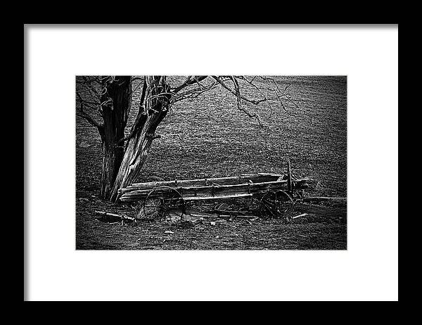 Nelson Homestead Framed Print featuring the digital art Nelsons Homesteads Wagon B/W by Fred Loring