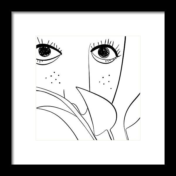  Abstract Framed Print featuring the digital art Nemy - Minimal, Modern - Abstract Woman Face Line Art by Studio Grafiikka