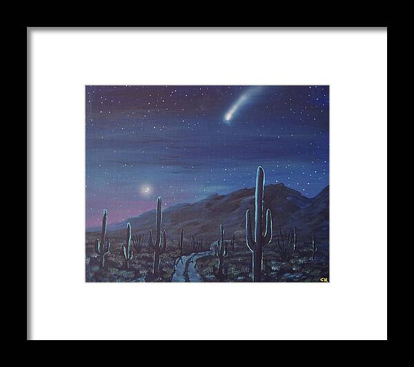 Neowise Framed Print featuring the painting NEOWISE Comet over Arizona Desert by Chance Kafka