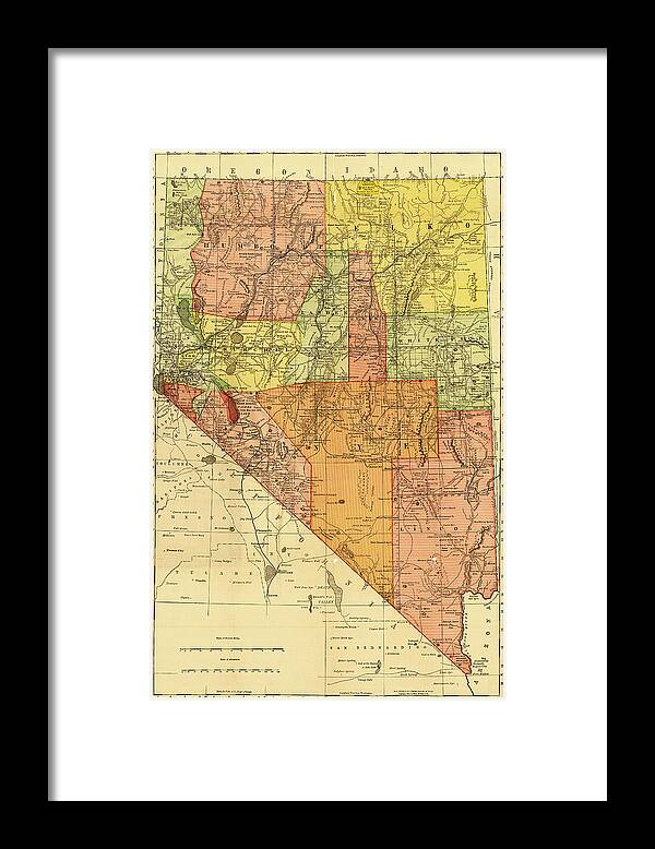 Rails Framed Print featuring the drawing Nevada 1893 by Vintage Railroad Maps