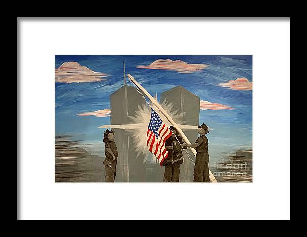 Twin Towers Framed Print featuring the painting Never Forget 9/11 by Deena Withycombe