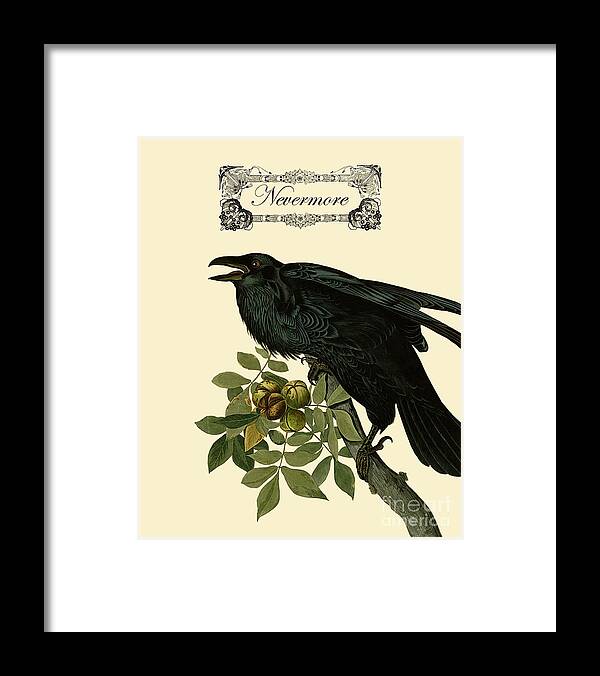 Raven Framed Print featuring the mixed media Nevermore raven by Madame Memento