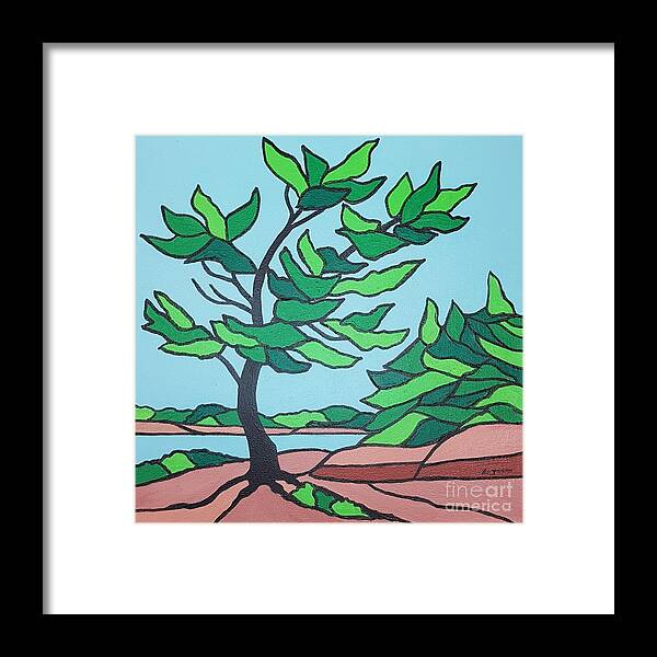 Landscape Framed Print featuring the painting New Growth by Petra Burgmann
