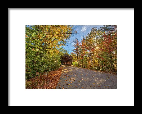 Albany Covered Bridge Framed Print featuring the photograph New Hampshire Fall Colors at Albany Covered Bridg by Juergen Roth