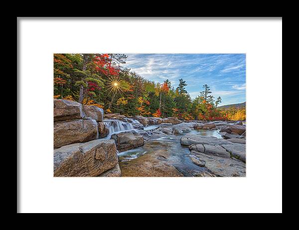 Lower Falls Framed Print featuring the photograph New Hampshire Fall Foliage at Lower Falls by Juergen Roth