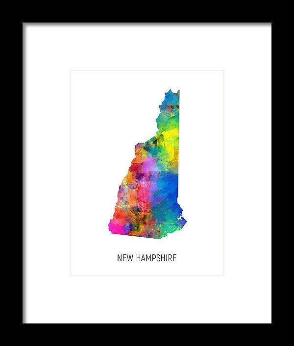 New Hampshire Framed Print featuring the digital art New Hampshire Watercolor Map #94 by Michael Tompsett