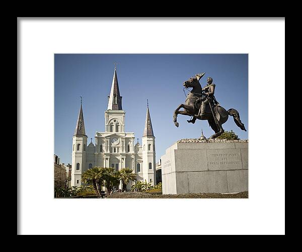 Statue Framed Print featuring the photograph New Orleans, St. Louis Cathedral and General Jackson by Pgiam