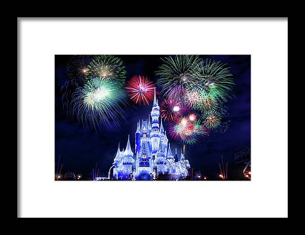 Magic Kingdom Framed Print featuring the photograph New Year's Eve Fireworks at Walt Disney World by Mark Andrew Thomas