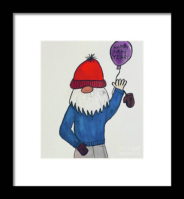 Gnome Framed Print featuring the mixed media New Years Gnome by Lisa Neuman