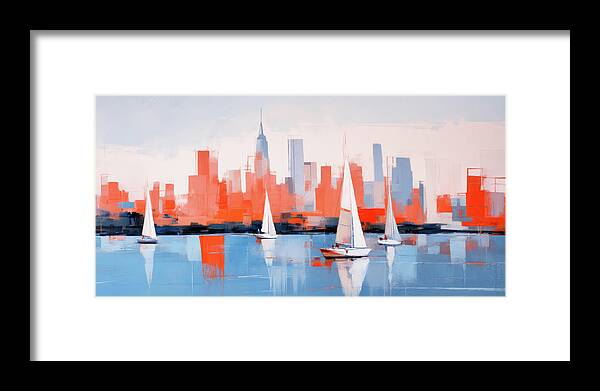 Hudson River Framed Print featuring the digital art New York City Sailing by Imagine ART