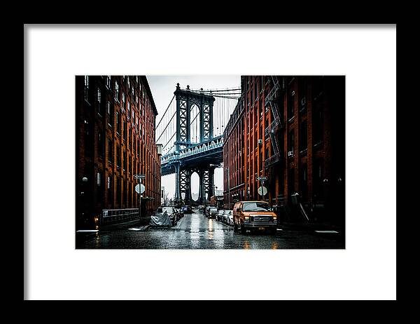 Black And White Framed Print featuring the photograph New York From Brooklyn by Serge Ramelli