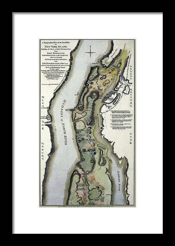 Map Framed Print featuring the photograph New York Island northern part old map 1777 by Phil Cardamone