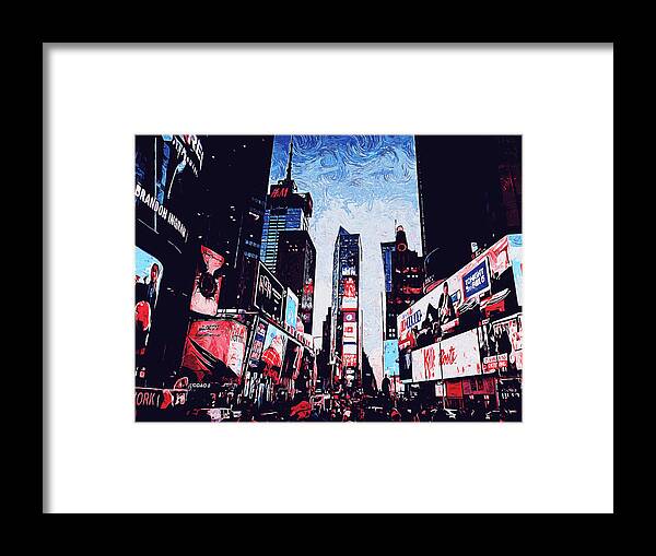 New York Panorama Framed Print featuring the painting New York, Manhattan Panorama - 14 by AM FineArtPrints