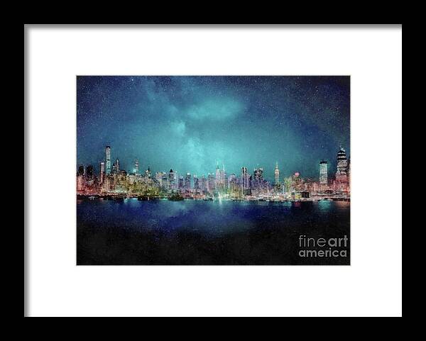 New York Framed Print featuring the digital art New York Night Panorama by Jerzy Czyz