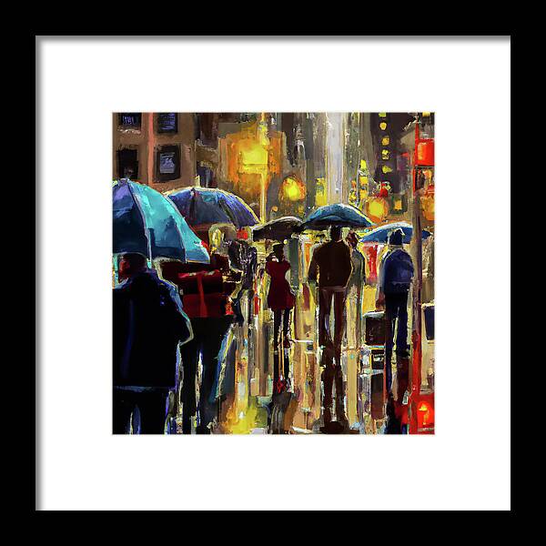 New York City Framed Print featuring the digital art New York Nights in the Rain by Alison Frank