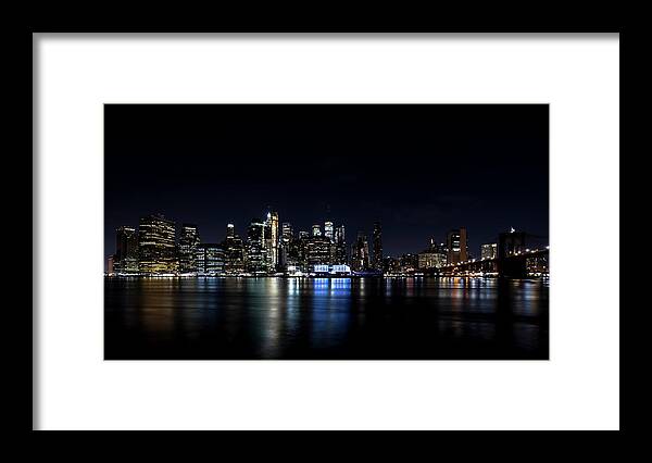 Brooklyn Bridge Framed Print featuring the photograph New York Nightscape by Marlo Horne