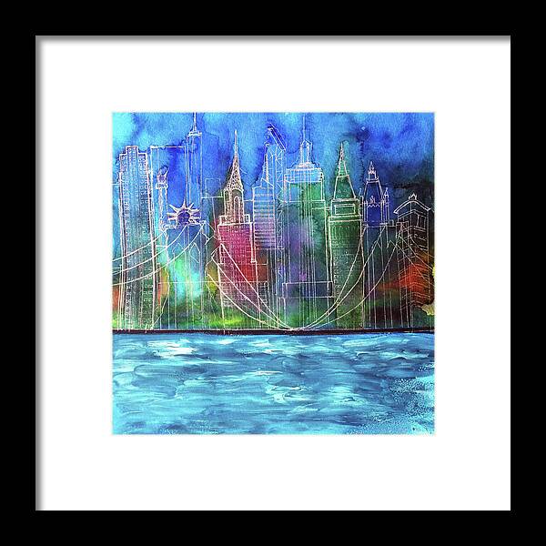 City Framed Print featuring the painting New York Skyline Painting by Melinda Firestone-White