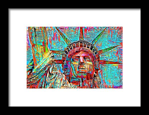 Wingsdomain Framed Print featuring the photograph New York Statue of Liberty in Urban Graffiti Abstract Style 20210704 by Wingsdomain Art and Photography