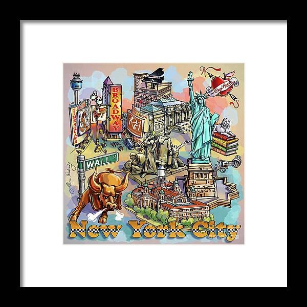 Manhattan Framed Print featuring the digital art New York Theme 3 by Maria Rabinky