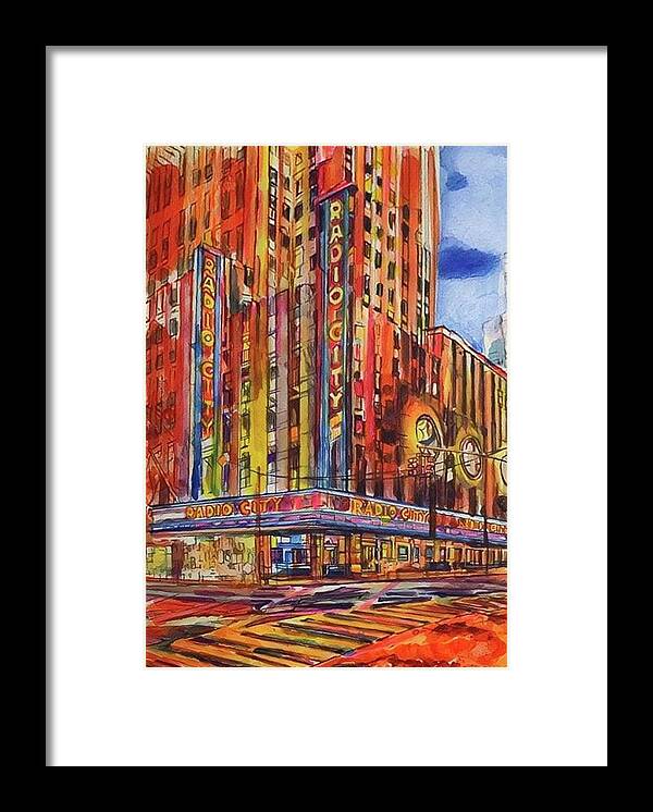 Urban Landscape Framed Print featuring the painting New York by Try Cheatham