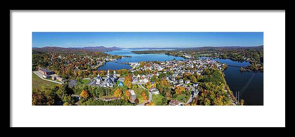 Fall Foliage 2021 Framed Print featuring the photograph Newport, VT With Lake Memphremagog Panorama by John Rowe