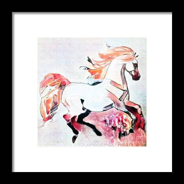 Equestrian Art Framed Print featuring the digital art NFT Cantering Horse 004 by Stacey Mayer by Stacey Mayer