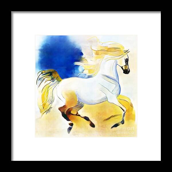 Equestrian Art Framed Print featuring the digital art NFT Cantering Horse 008 by Stacey Mayer by Stacey Mayer